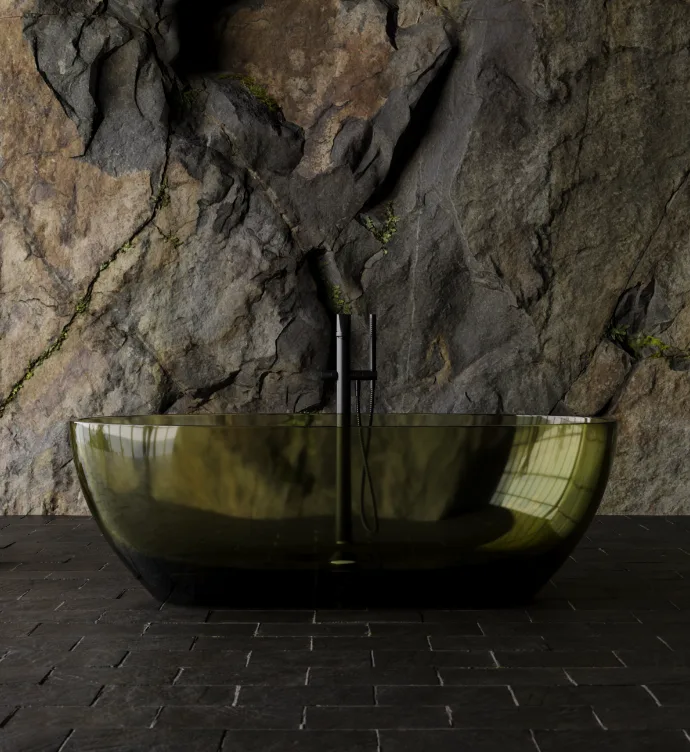 Bañera Reflex (Antonio Lupi) sobre roca